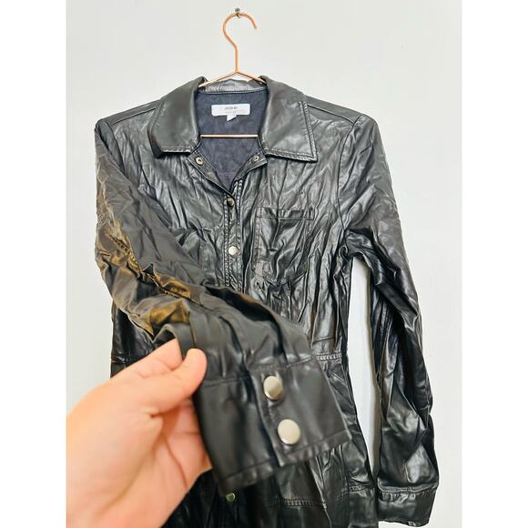 JASON WU Black Faux Leather Button Front Collared Pleated Mini Dress size 6 - Picture 8 of 13